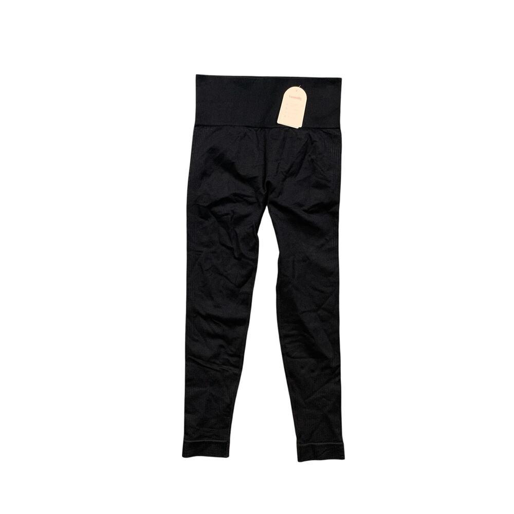 Cosmolle Leggings Womens S Small Black Ribbed Wide Waistband Fitted Cropped